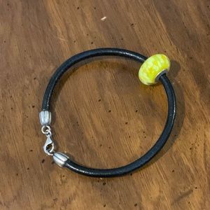 Pandora Leather Bracelet with Yellow Bead